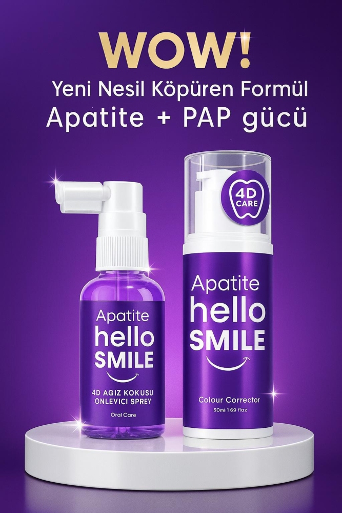 4D Beyazlatıcı Diş Macunu (50 ml)+ Ağız Bakım Destek Spreyi (30ml) - Apatite Hello Smile