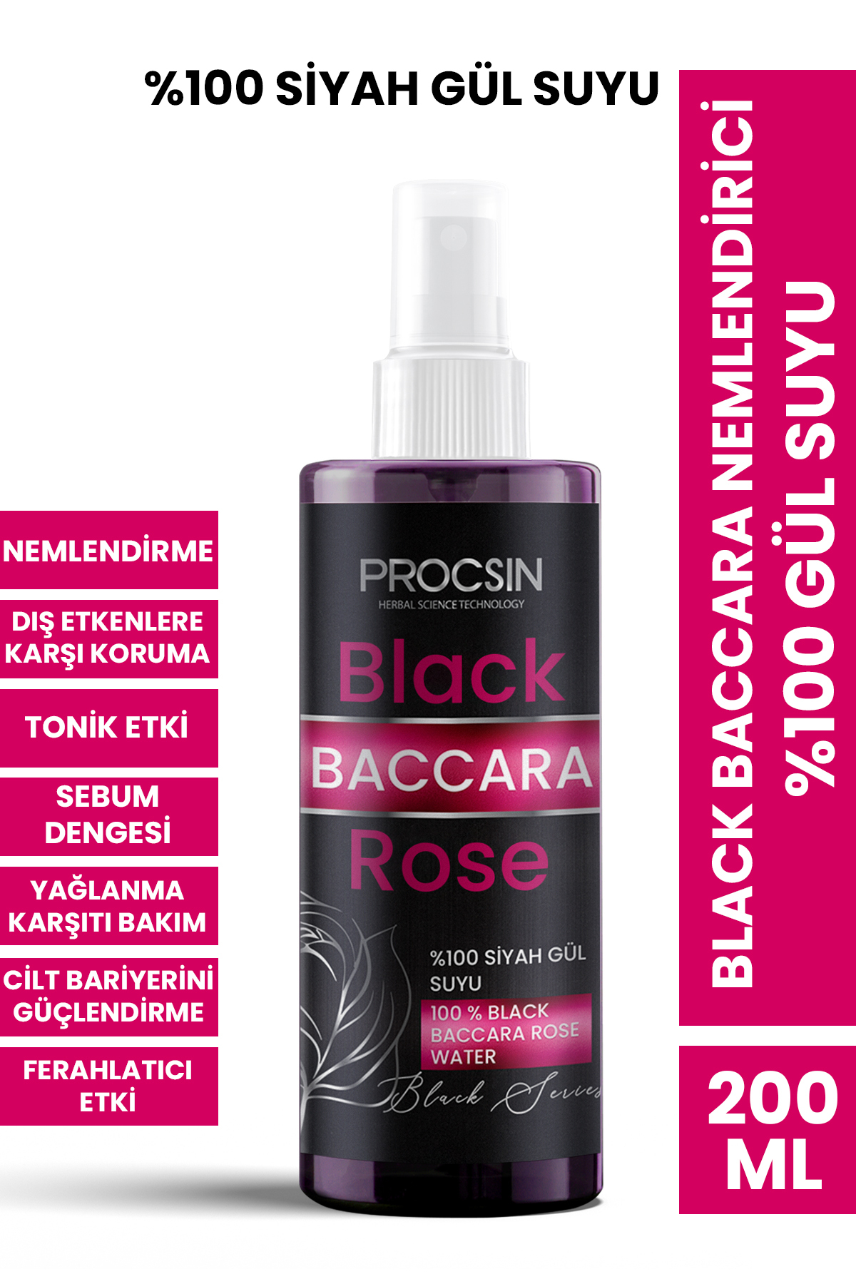 PROCSIN Black Baccara 100% Black Rose Water 200 ML - 1