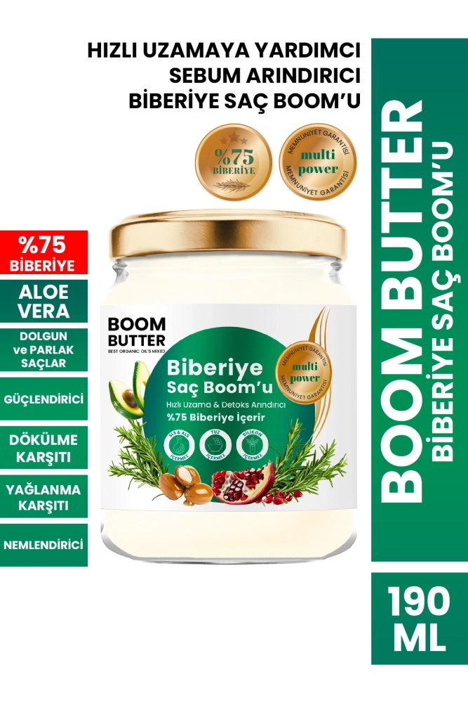 BOOM BUTTER Hızlı Uzama ve Detoks Arındırıcı %75 Biberiye Saç Bakım Boom'u 190 ML - 1