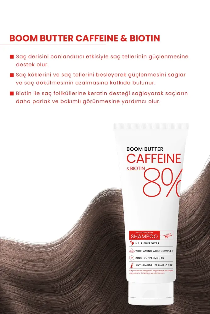 BOOM BUTTER Caffeine Biotine Yavaş Uzayan Kepeklenen Saçlar için Şampuan 250 ML - 2