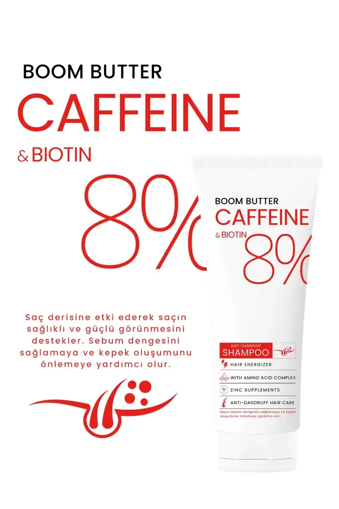 BOOM BUTTER Caffeine Biotine Yavaş Uzayan Kepeklenen Saçlar için Şampuan 250 ML - 4