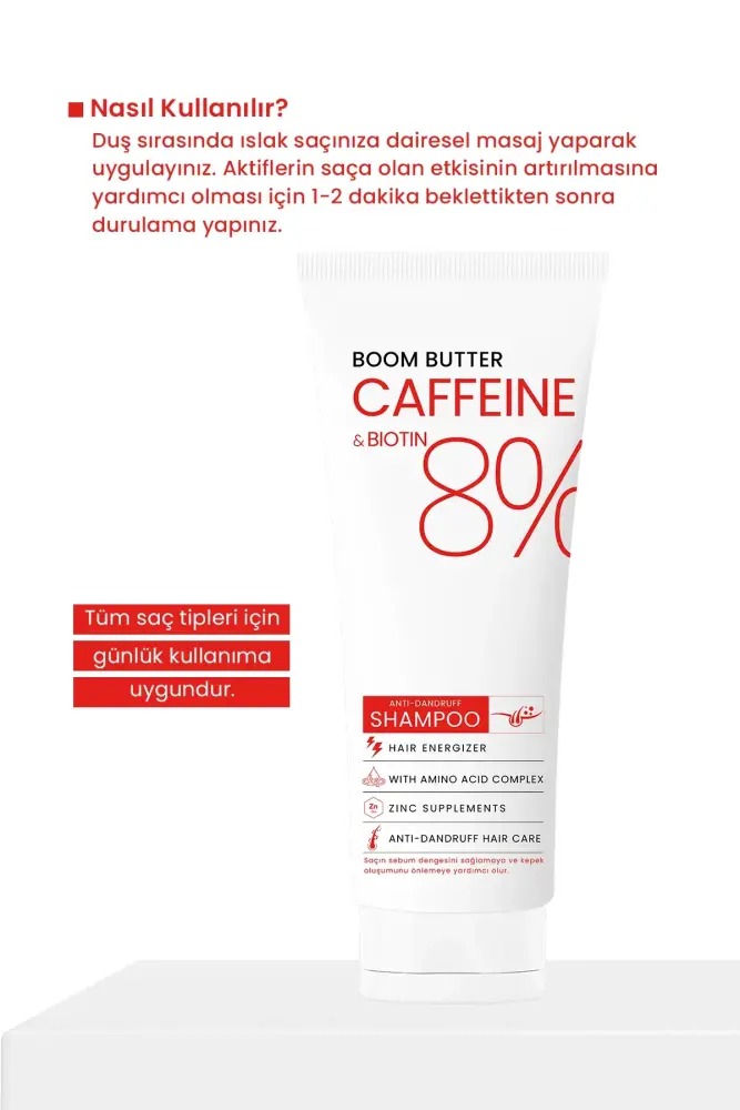 BOOM BUTTER Caffeine Biotine Yavaş Uzayan Kepeklenen Saçlar için Şampuan 250 ML - 6