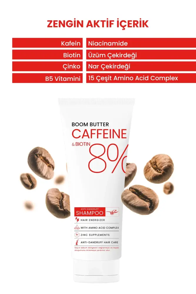 BOOM BUTTER Caffeine Biotine Yavaş Uzayan Kepeklenen Saçlar için Şampuan 250 ML - 5
