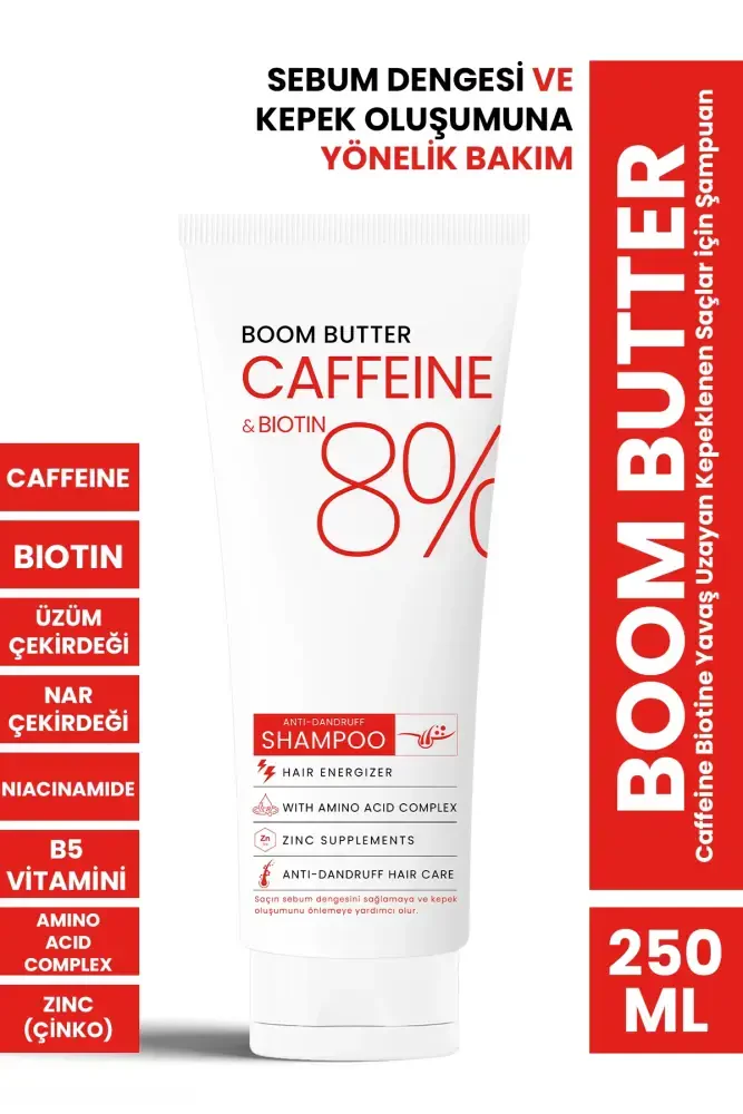 BOOM BUTTER Caffeine Biotine Shampoo for Slow Growing and Dandruff Hair 250 ML - BOOM BUTTER