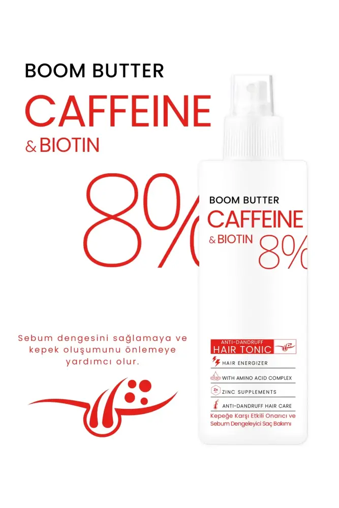 BOOM BUTTER Caffeine Biotine Yavaş Uzayan Kepeklenen Saçlar için Tonik 150 ML - 2