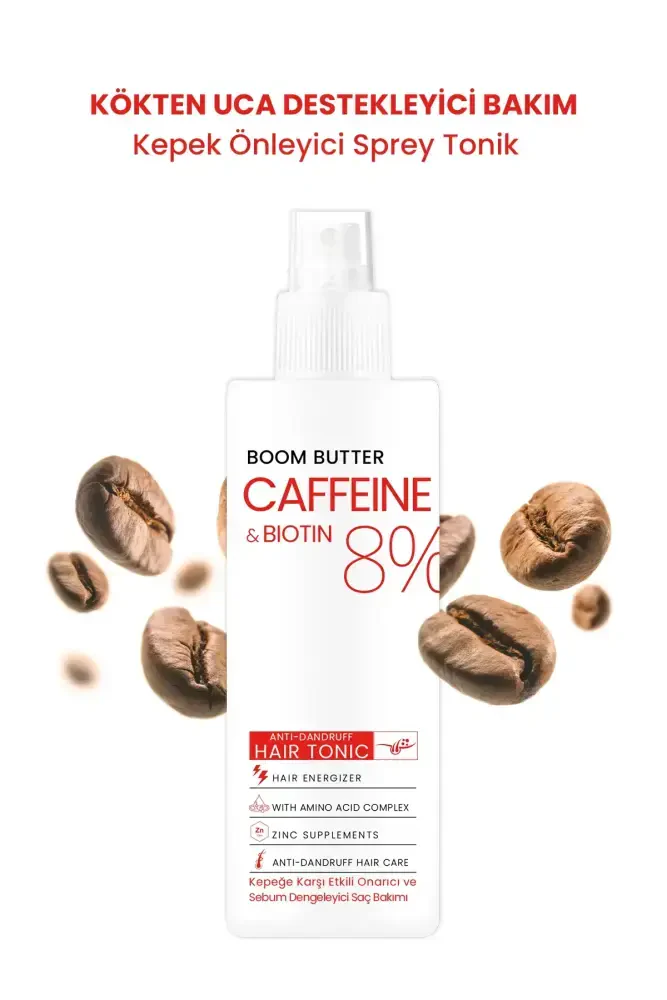 BOOM BUTTER Caffeine Biotine Yavaş Uzayan Kepeklenen Saçlar için Tonik 150 ML