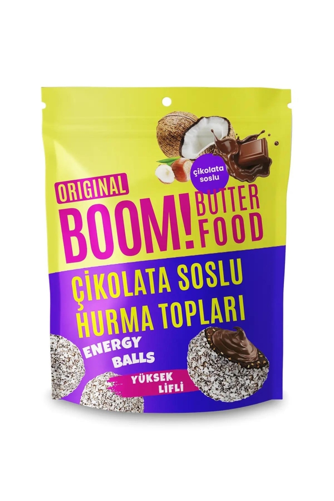 BOOM BUTTER FOOD Çikolata Soslu Kırık Fındıklı Hurma Topu 100 GR - Thumbnail