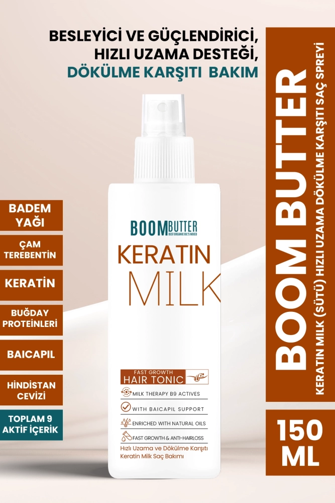 BOOM BUTTER Keratin Milk (Sütü) HIZLI UZAMA DÖKÜLME KARŞITI Saç Spreyi 150ML - 1