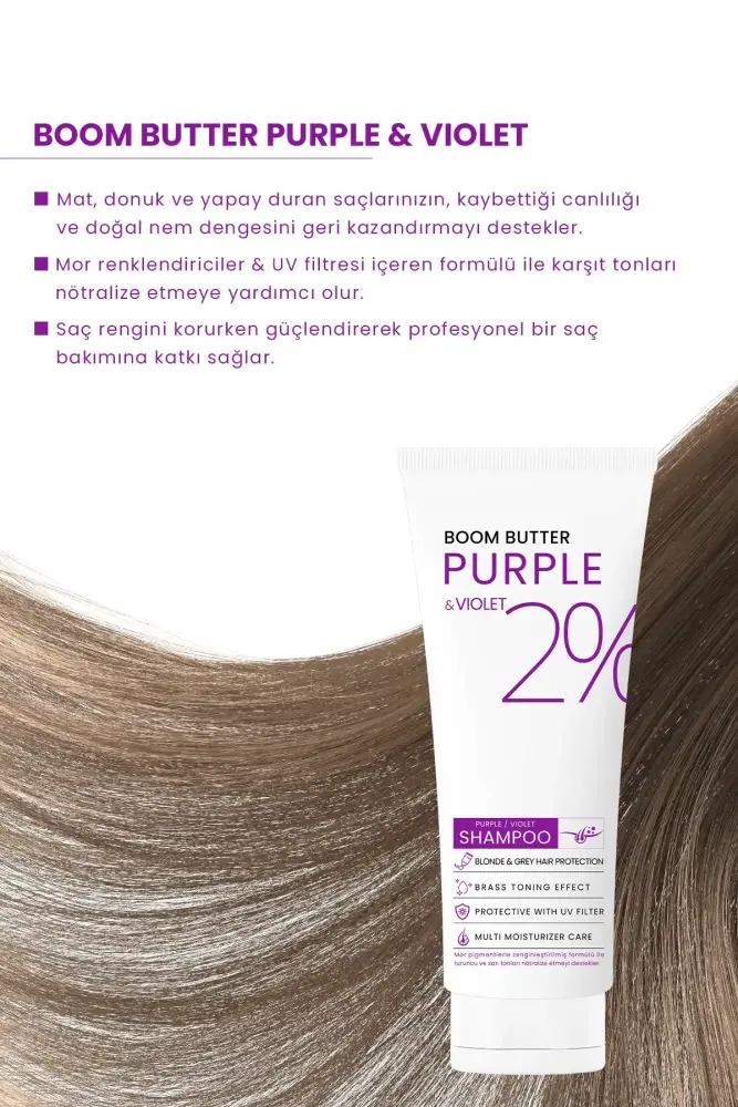 BOOM BUTTER Renk ve Saç Yapısı Koruyucu Purple Mor Şampuan 250 ML - 2