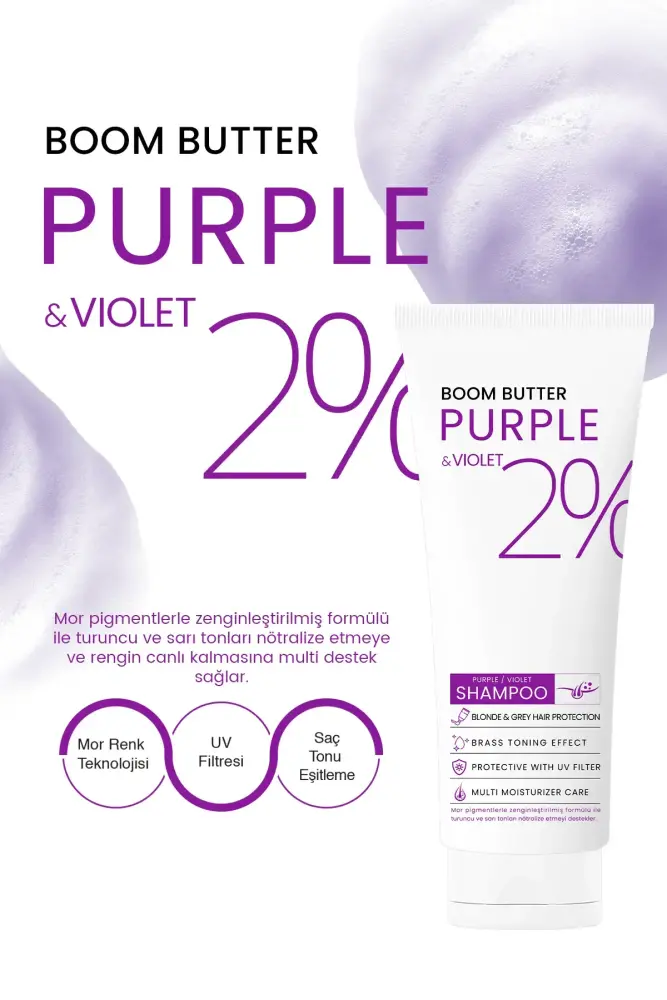 BOOM BUTTER Renk ve Saç Yapısı Koruyucu Purple Mor Şampuan 250 ML - 3