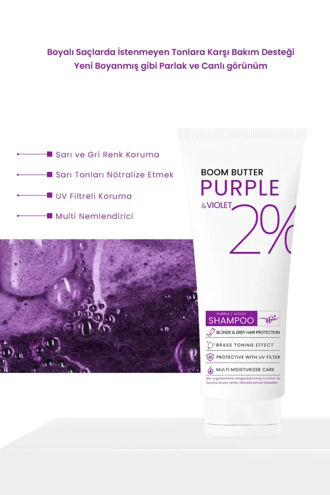 BOOM BUTTER Renk ve Saç Yapısı Koruyucu Purple Mor Şampuan 250 ML - 4
