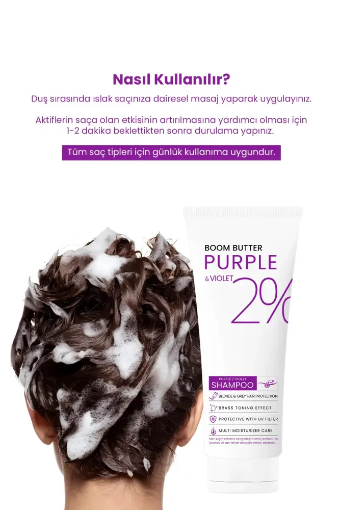 BOOM BUTTER Renk ve Saç Yapısı Koruyucu Purple Mor Şampuan 250 ML - 6