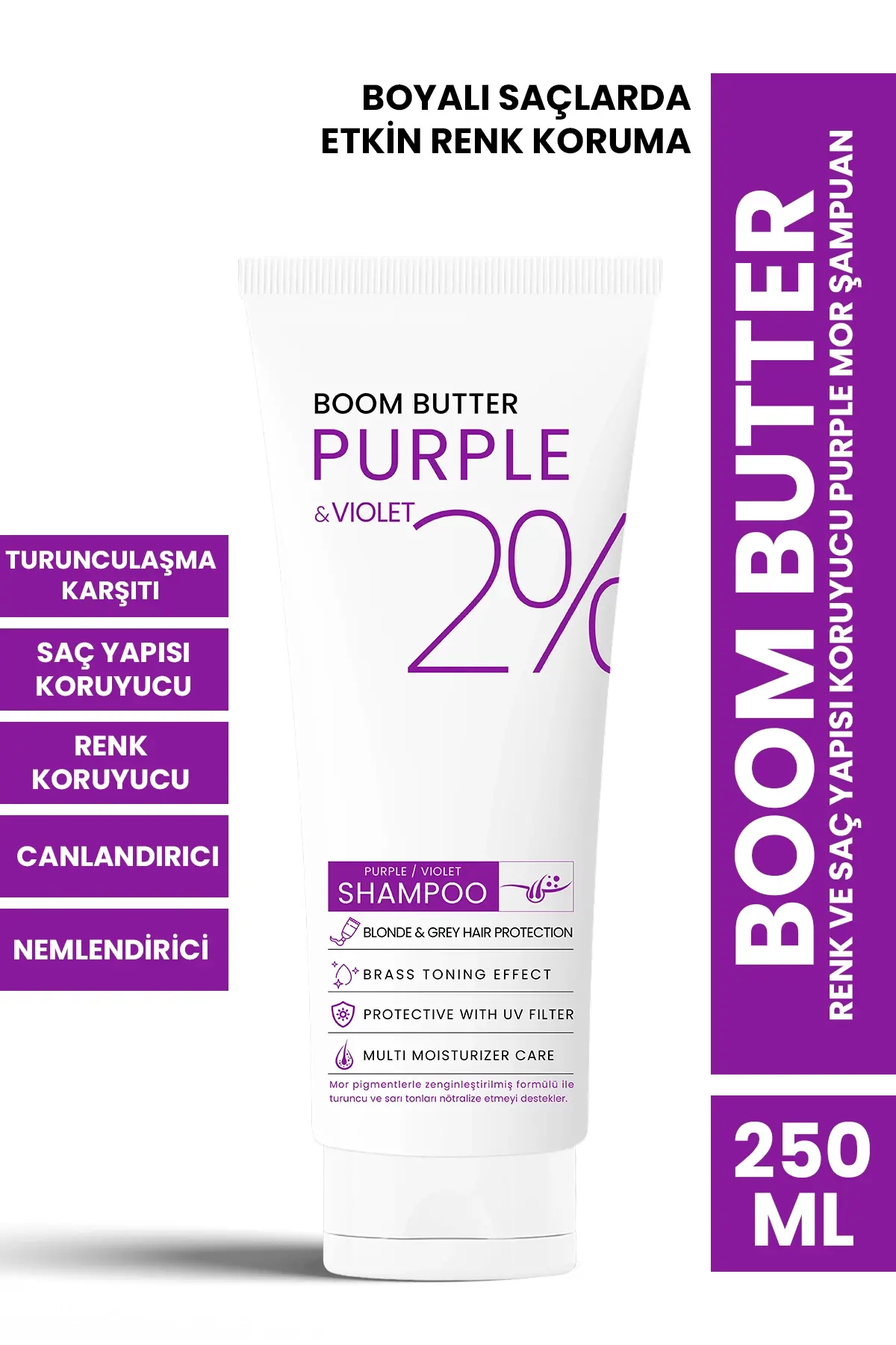 BOOM BUTTER Renk ve Saç Yapısı Koruyucu Purple Mor Şampuan 250 ML - 1