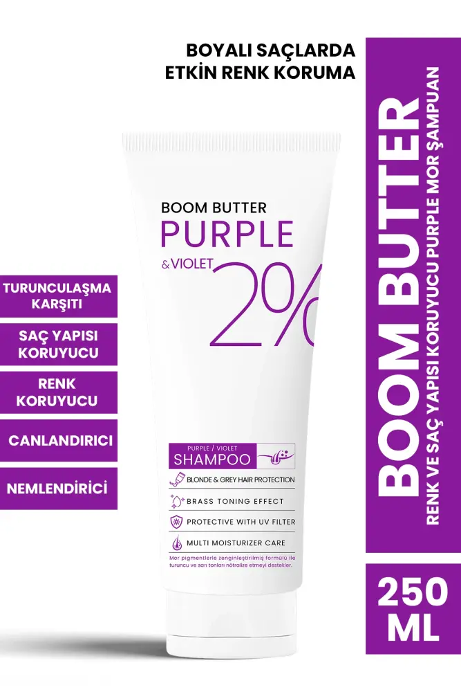 BOOM BUTTER Renk ve Saç Yapısı Koruyucu Purple Mor Şampuan 250 ML - 1
