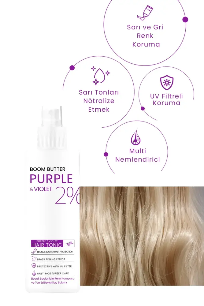 BOOM BUTTER Renk ve Saç Yapısını Koruyucu Purple Mor Saç Toniği 150ML - 3