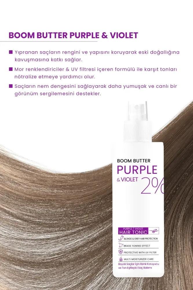 BOOM BUTTER Renk ve Saç Yapısını Koruyucu Purple Mor Saç Toniği 150ML - 2