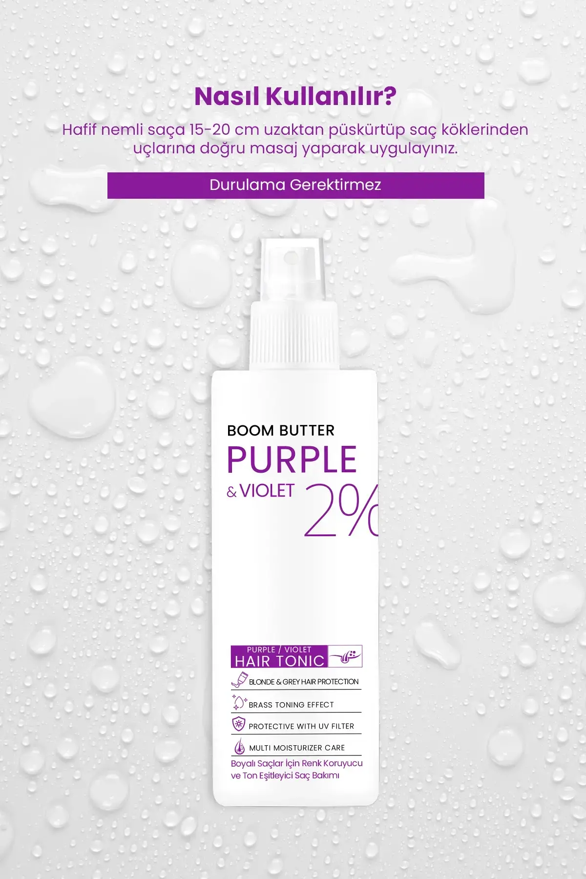 BOOM BUTTER Renk ve Saç Yapısını Koruyucu Purple Mor Saç Toniği 150ML - 6