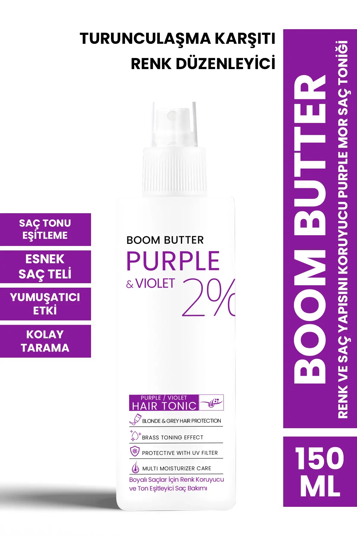 BOOM BUTTER Renk ve Saç Yapısını Koruyucu Purple Mor Saç Toniği 150ML - 1