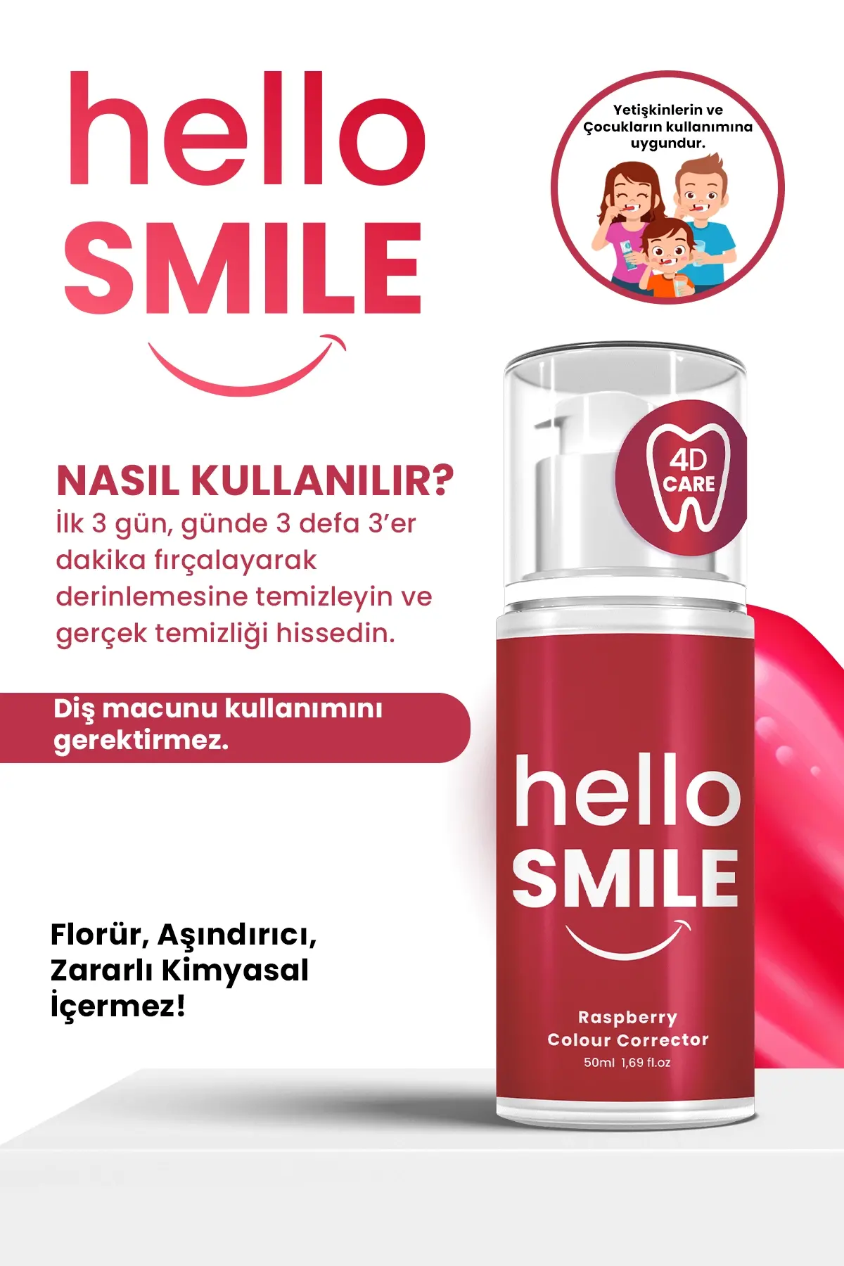 HELLO SMILE Ahududu Aromalı Anında Beyazlatıcı Diş Jeli - 7