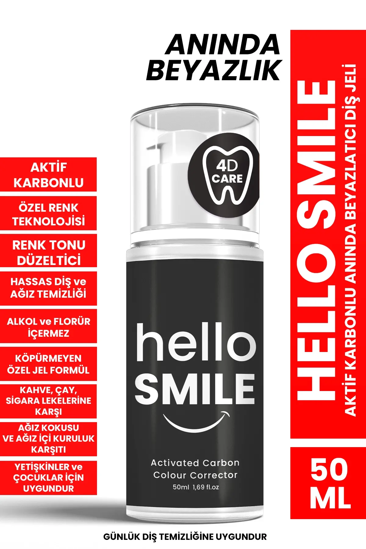 HELLO SMILE Aktif Karbonlu Anında Beyazlatıcı Diş Jeli - 1