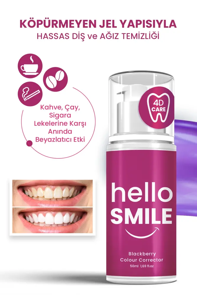 HELLO SMILE Böğürtlen Aromalı Anında Beyazlatıcı Diş Jeli - 4