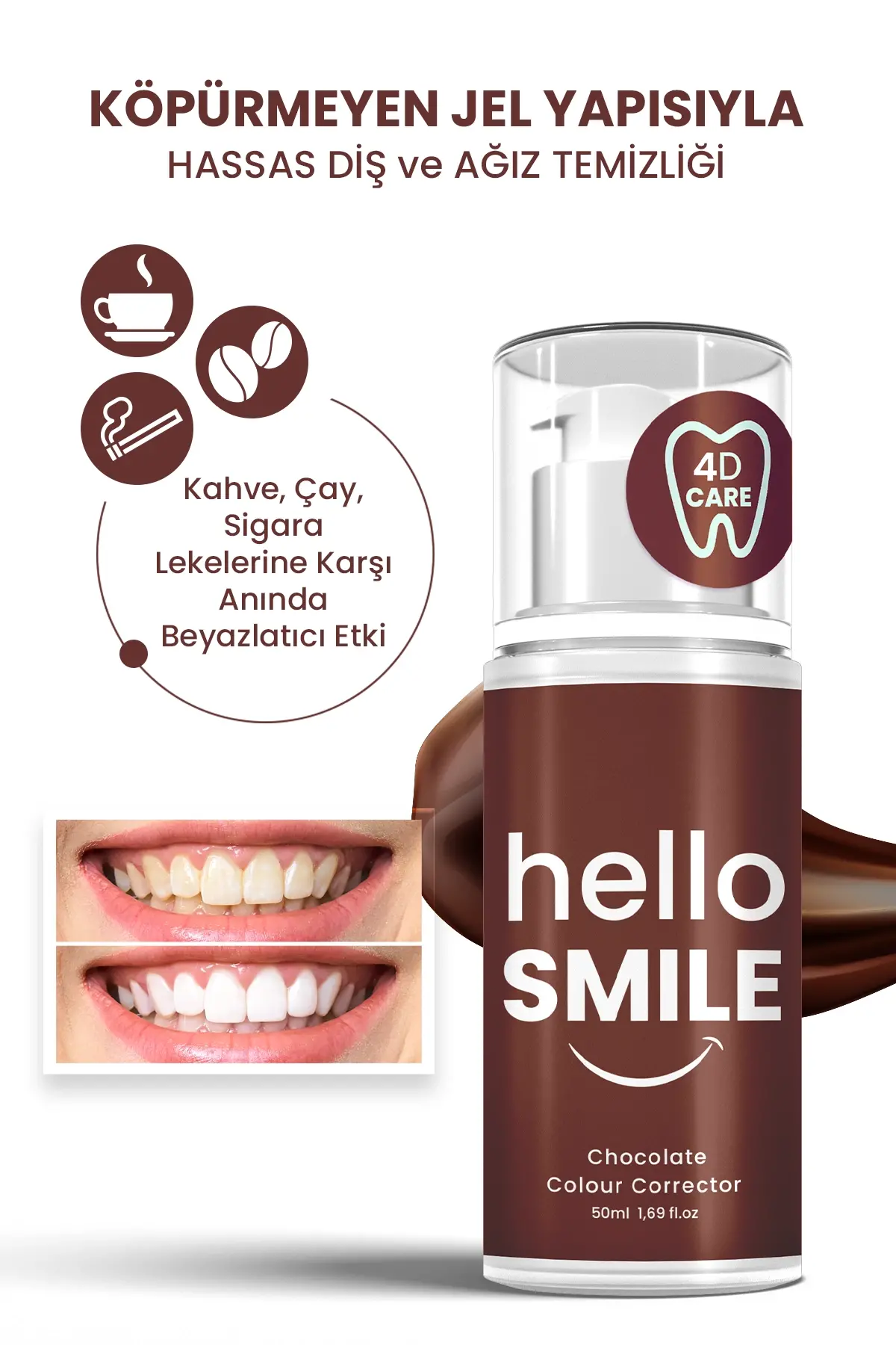 HELLO SMILE Çikolata Aromalı Anında Beyazlatıcı Diş Jeli - 4