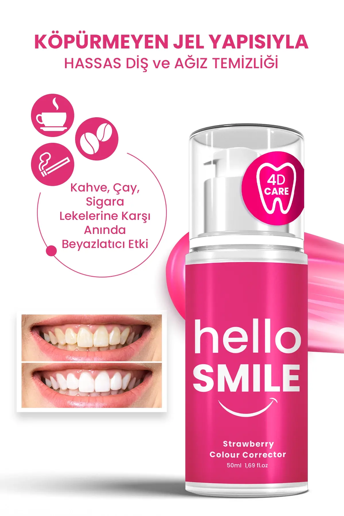 HELLO SMILE Çilek Aromalı Anında Beyazlatıcı Diş Jeli - 4