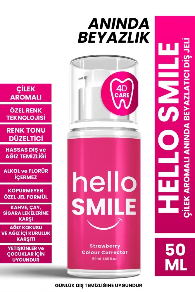 HELLO SMILE Çilek Aromalı Anında Beyazlatıcı Diş Jeli - 1