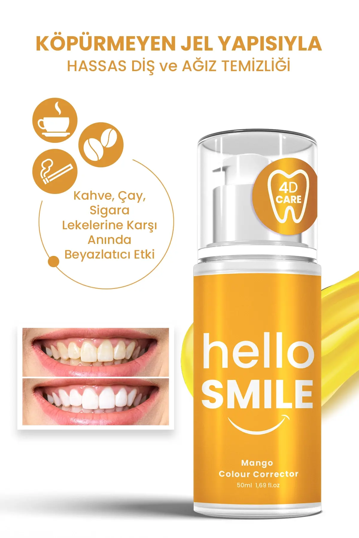 HELLO SMILE Mango Aromalı Anında Beyazlatıcı Diş Jeli - 4