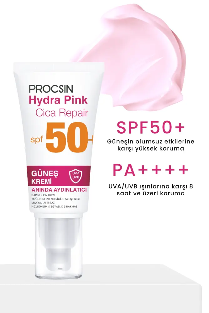 PROCSIN Hydra Pink (PEMBE) Spf50+ Bariyer Güçlendirici Cam Cilt Güneş Kremi PA++++ - 4
