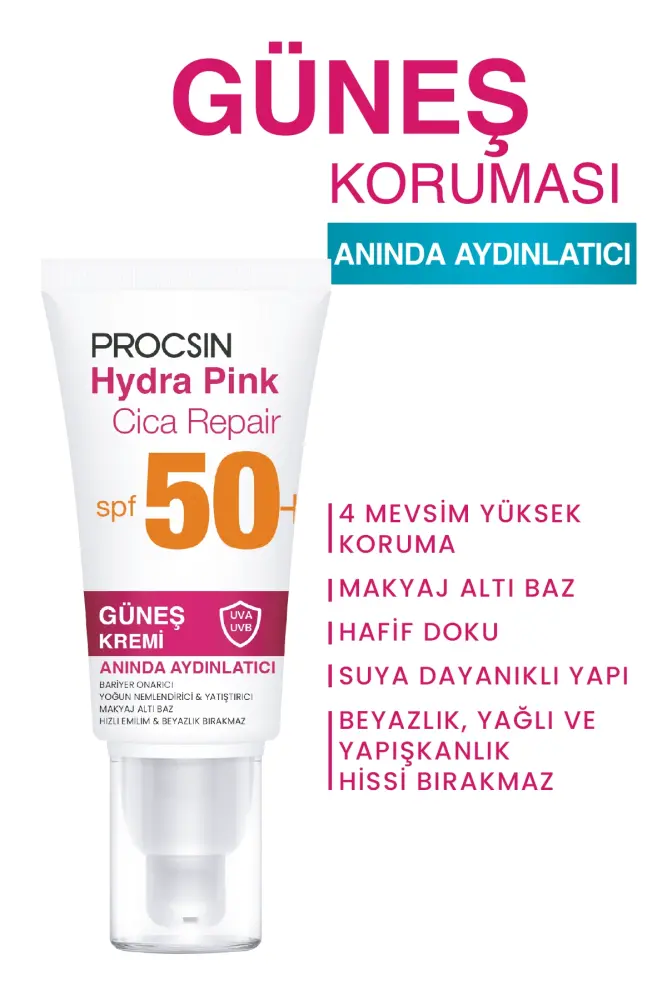 PROCSIN Hydra Pink (PEMBE) Spf50+ Bariyer Güçlendirici Cam Cilt Güneş Kremi PA++++ - 6
