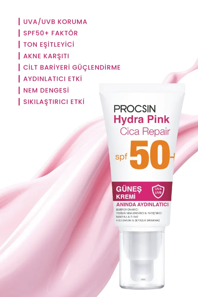 PROCSIN Hydra Pink (PEMBE) Spf50+ Bariyer Güçlendirici Cam Cilt Güneş Kremi PA++++ - 5