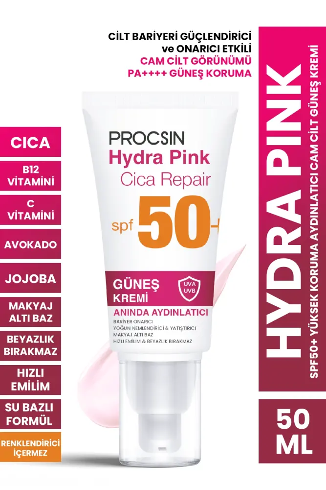 PROCSIN Hydra Pink (PEMBE) Spf50+ Bariyer Güçlendirici Cam Cilt Güneş Kremi PA++++ - 1