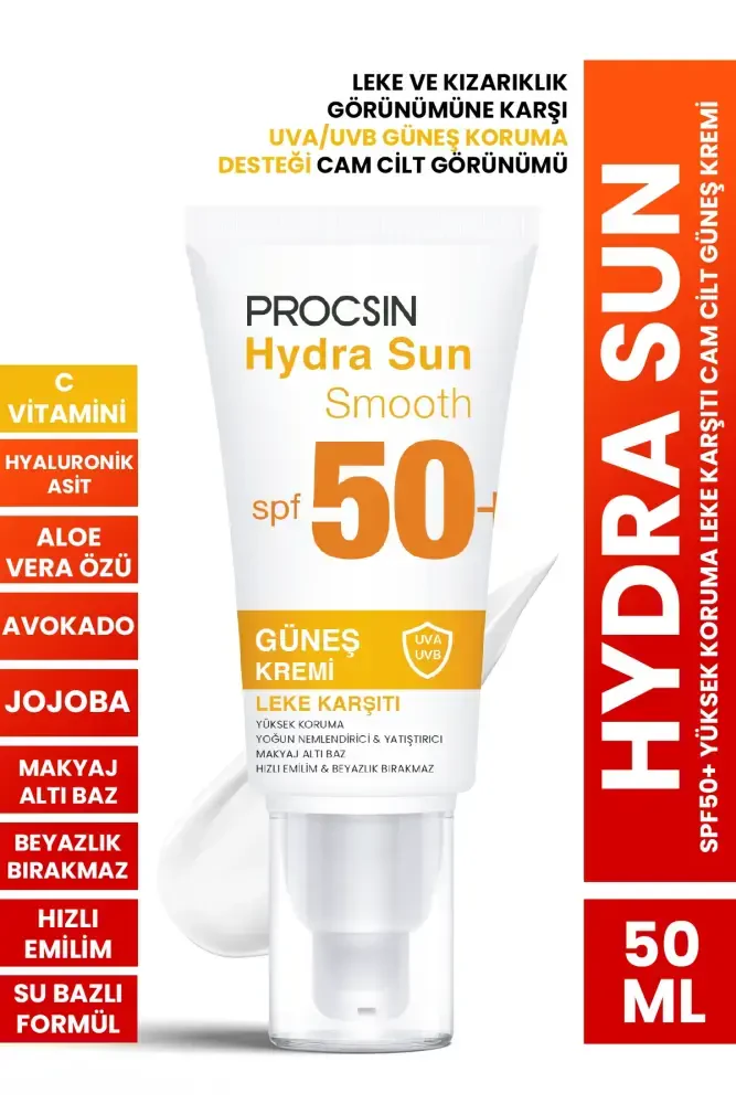 PROCSIN Hydra Sun Spf50+ Yoğun Nemlendirici Yatıştırıcı Leke Karşıtı Cam Cilt Güneş Kremi Pa++++ - PROCSIN
