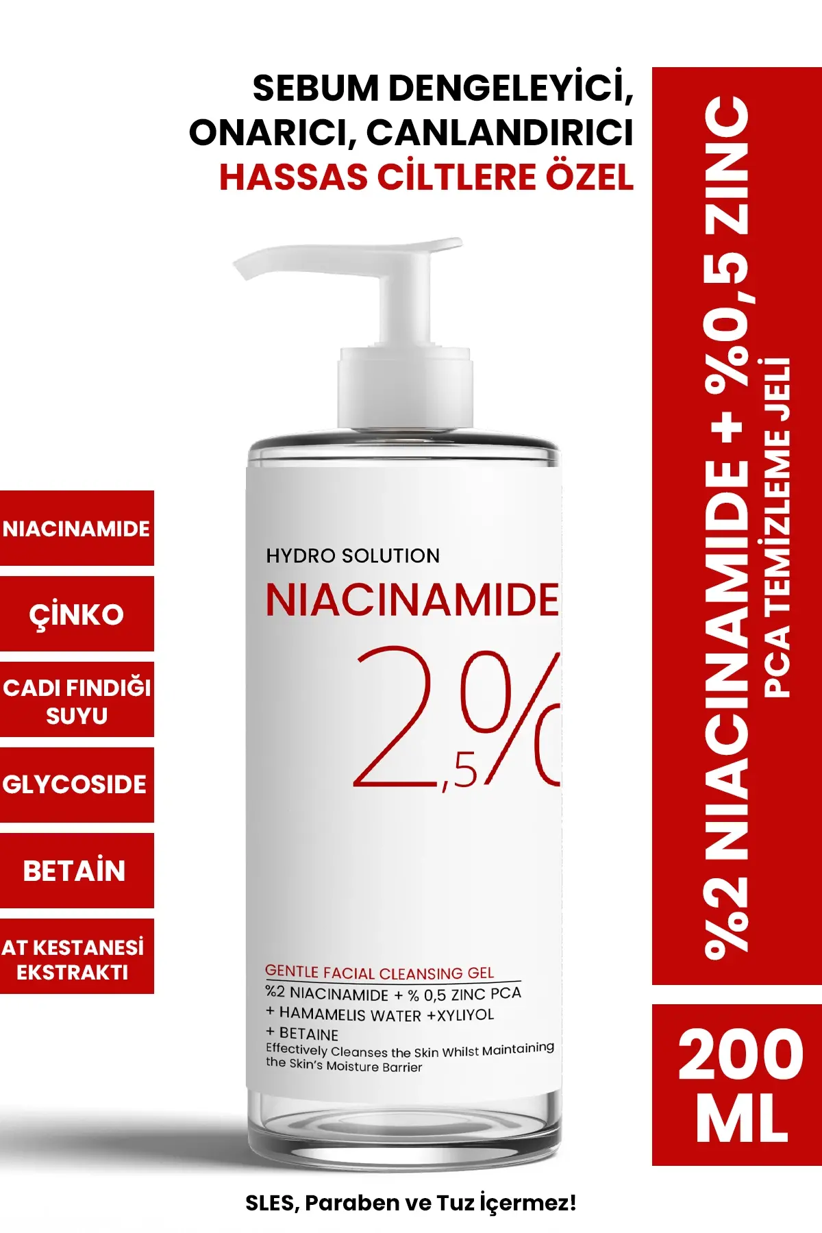 HYDRO SOLUTION Sensitive Niacinamide Face Cleansing Gel 200 ML - 1