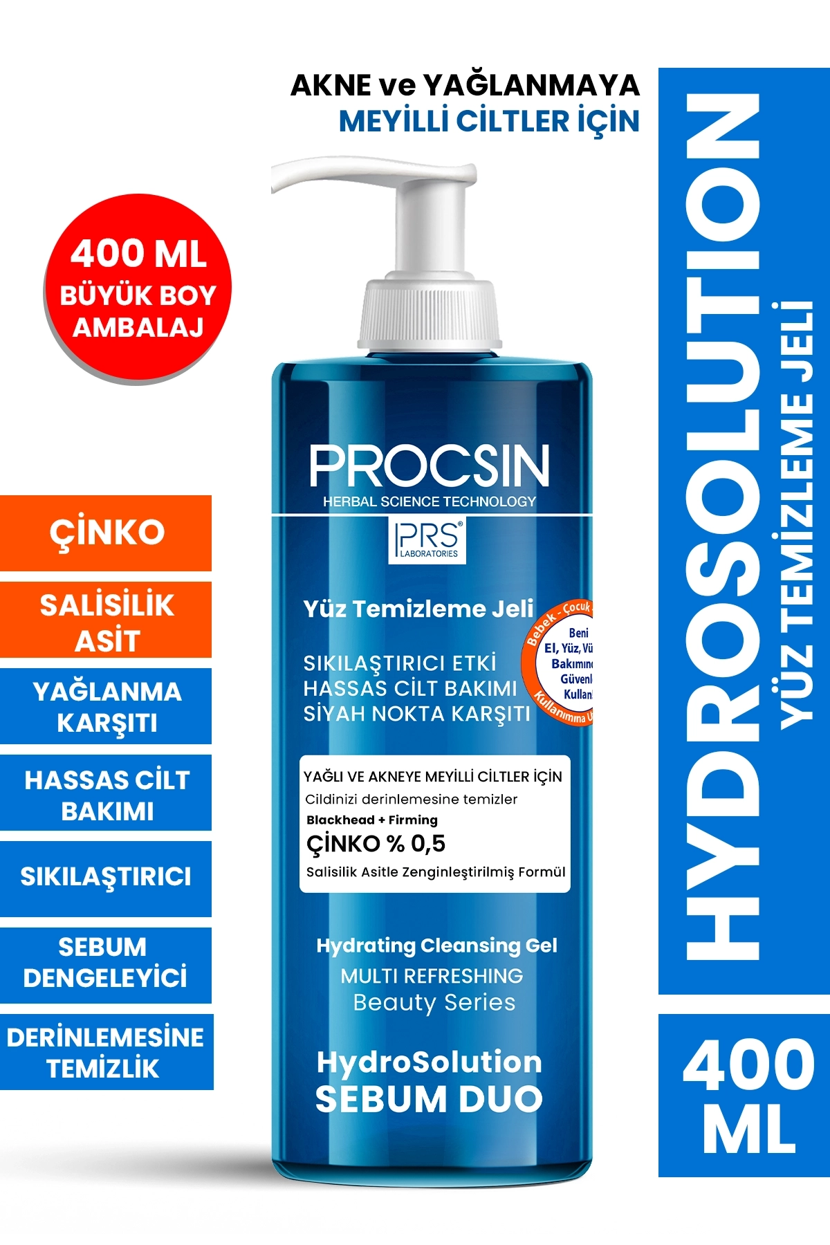 Hydrosolution Akne Karşıtı Yağ Dengeleyici Yüz Temizleme Jeli 400 ML - 1