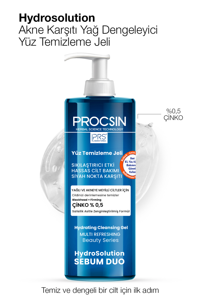 Hydrosolution Akne Karşıtı Yağ Dengeleyici Yüz Temizleme Jeli 400 ML - PROCSIN