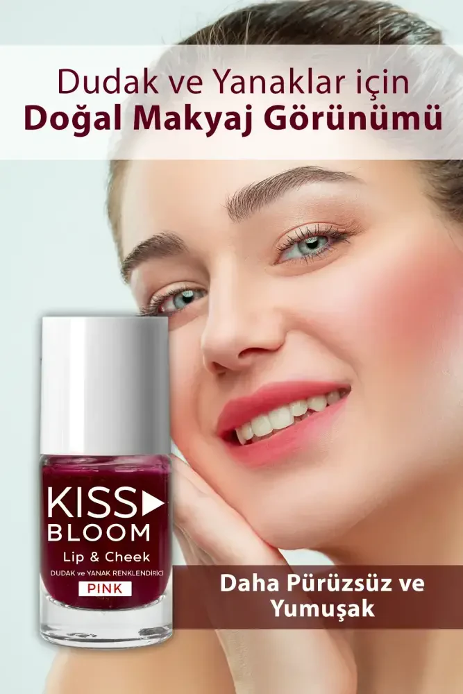 KISS & BLOOM Doğal Görünümlü Dudak ve Yanak Renklendirici Lip & Cheek Pink 11 ml