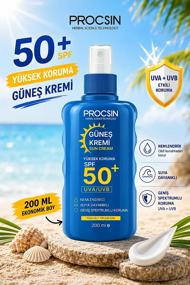 PROCSIN 50+ SPF Yüksek Koruma Güneş Kremi 200 ML - PROCSIN