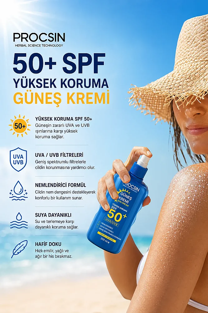 PROCSIN 50+ SPF Yüksek Koruma Güneş Kremi 200 ML - 2