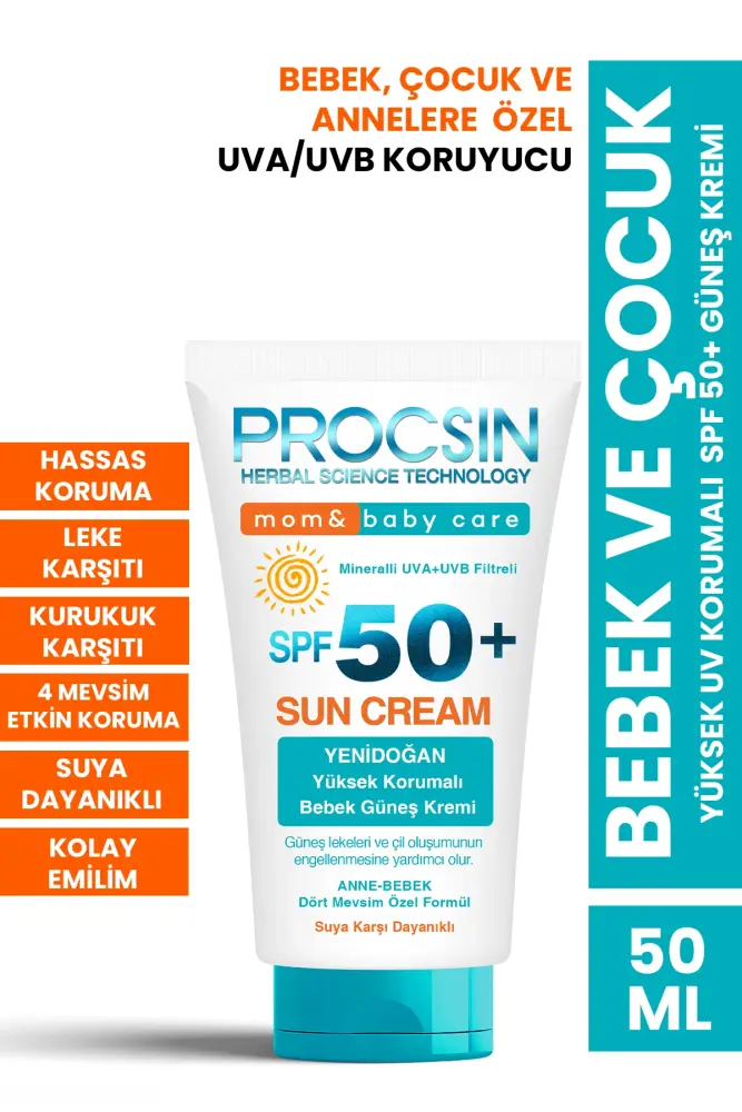 PROCSIN Baby Yüksek Uv Korumalı Bebek ve Çocuk SPF50+ Güneş Kremi 50 ML - 1