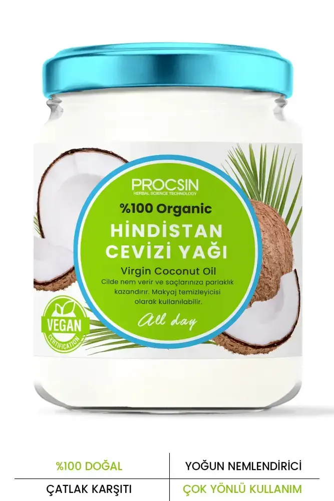 PROCSIN Doğal Nemlendirme %100 Doğal Hindistan Cevizi Yağı (Yüz, Vücut, Saç) 190 ML - 1