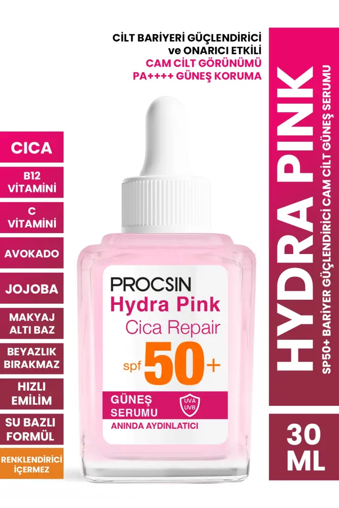 PROCSIN Hydra Pink SP50+ Bariyer Güçlendirici Cam Cilt Güneş Serumu 30 ML - 1