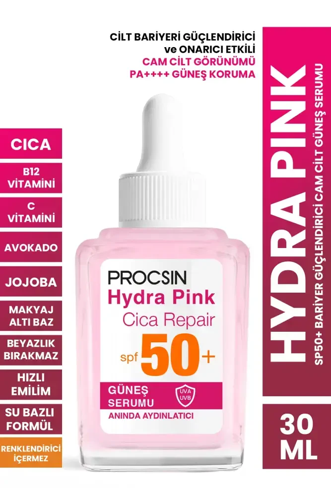 PROCSIN Hydra Pink SP50+ Bariyer Güçlendirici Cam Cilt Güneş Serumu 30 ML - PROCSIN