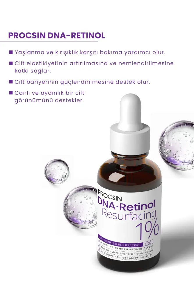 PROCSIN HYDRO SOLUTION %1 Retinol + Ceramide Complex Yoğun Kırışıklık Karşıtı Onarım + Yenileyici Bakım Serumu 30 ML - 3