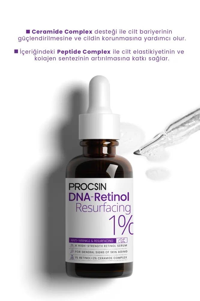 PROCSIN HYDRO SOLUTION %1 Retinol + Ceramide Complex Yoğun Kırışıklık Karşıtı Onarım + Yenileyici Bakım Serumu 30 ML - 6