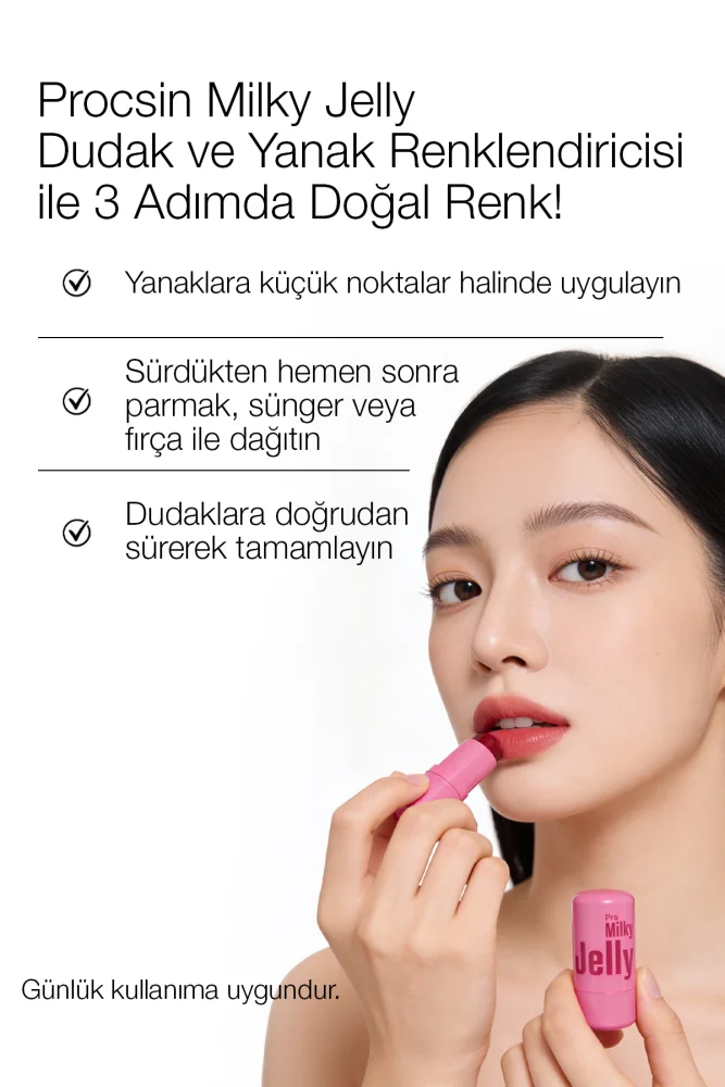 PROCSIN Milky Jelly Doğal Görünüm Dudak ve Yanak Renklendirici Allık Pembe (Pink) 5 GR - 5