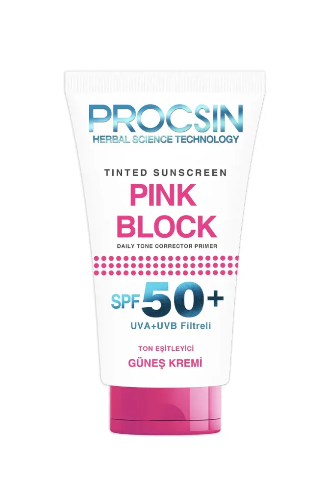 PROCSIN Pink Block Aydınlatıcı ve Ton Eşitleyici SPF50+ Güneş Kremi 50 ML - Thumbnail