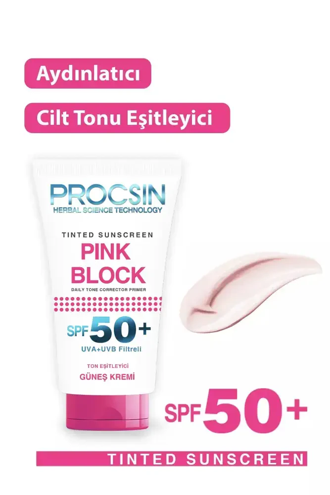 PROCSIN Pink Block Aydınlatıcı ve Ton Eşitleyici SPF50+ Güneş Kremi 50 ML