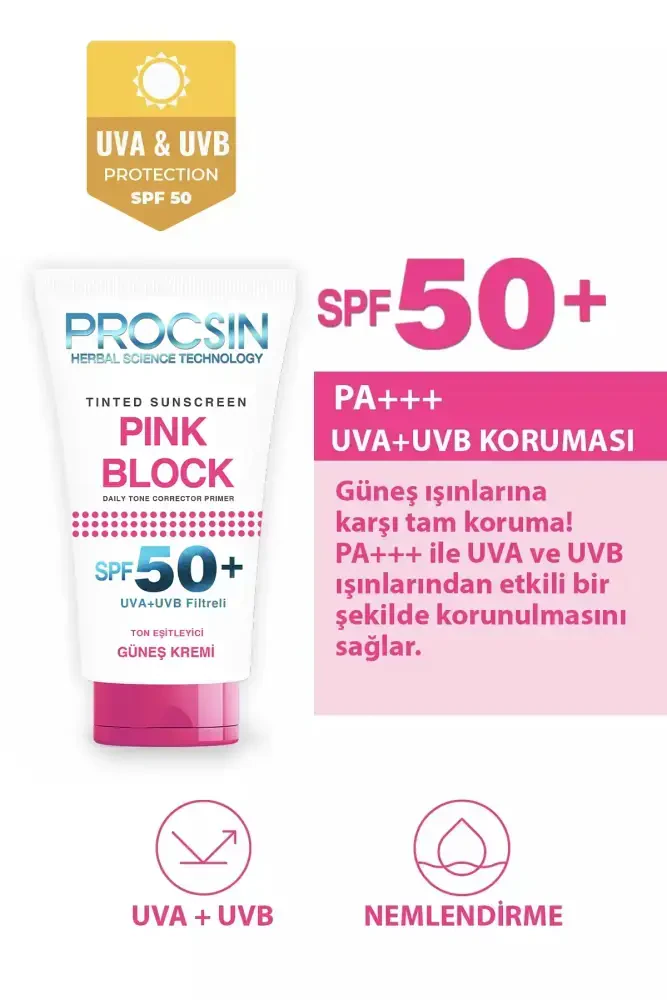 PROCSIN Pink Block Colored SPF50+ Sunscreen 50 ML - Thumbnail